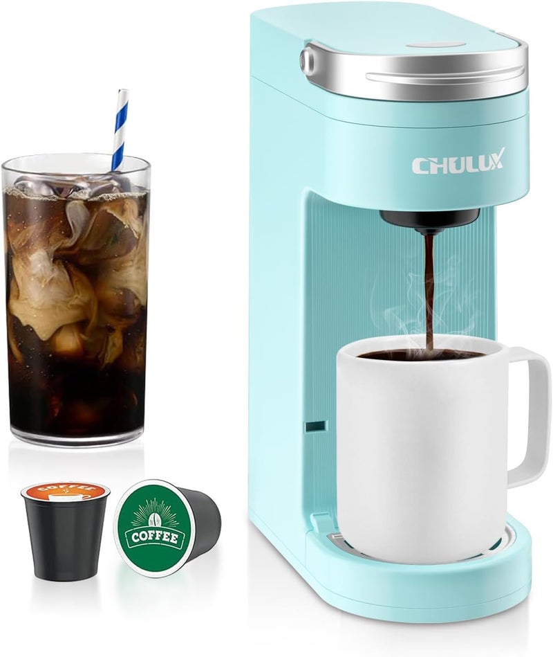 CHULUX Slim Single Serve Coffee Maker, Lightweight K-pod Coffee Machine for Travel & Home, Cyan - Image 1